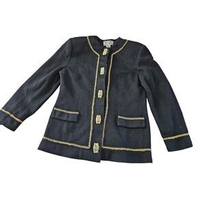 VTG Focus 2000 by Charles Glueck Black Sweater / Jacket Black Gold Tone Size 8